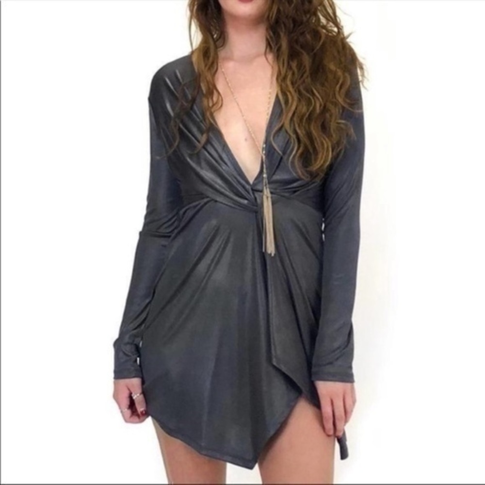 Lush silver foxy satin cocktail dress